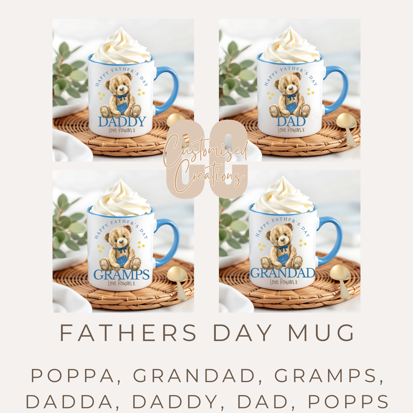 Personalised Father’s Day Teddy Mug – Daddy, Dad, Grandad, Gramps, Poppa & More