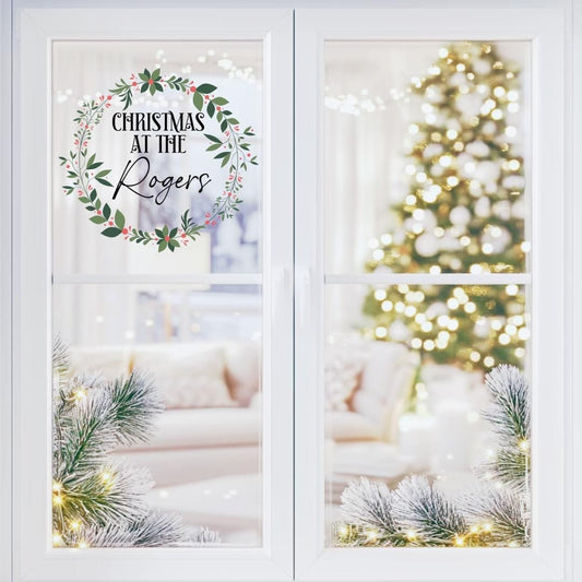 Christmas at the ... floral wreath window film decal