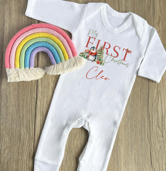 Traditional penguin  1st Christmas babygrow