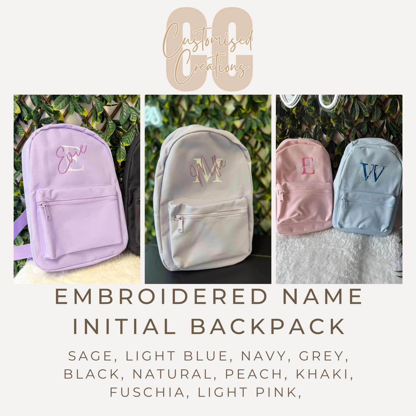 Personalised Embroidered Name/Initial Backpack – Multiple Colours Available