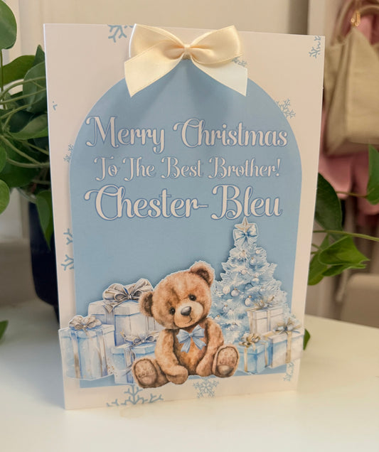 3D Christmas card - blue or pink bear