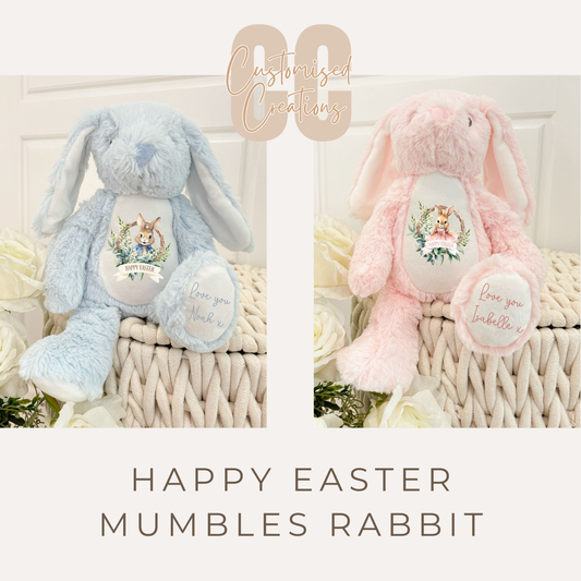 Personalised Mumbles® Bunny – Easter Rabbit Wreath Design (Pink or Blue)