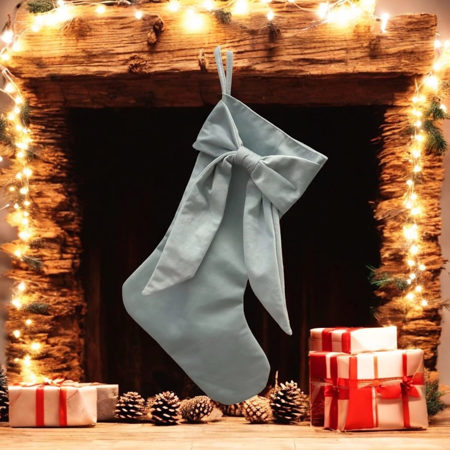 Embroidered bow stocking - preorder