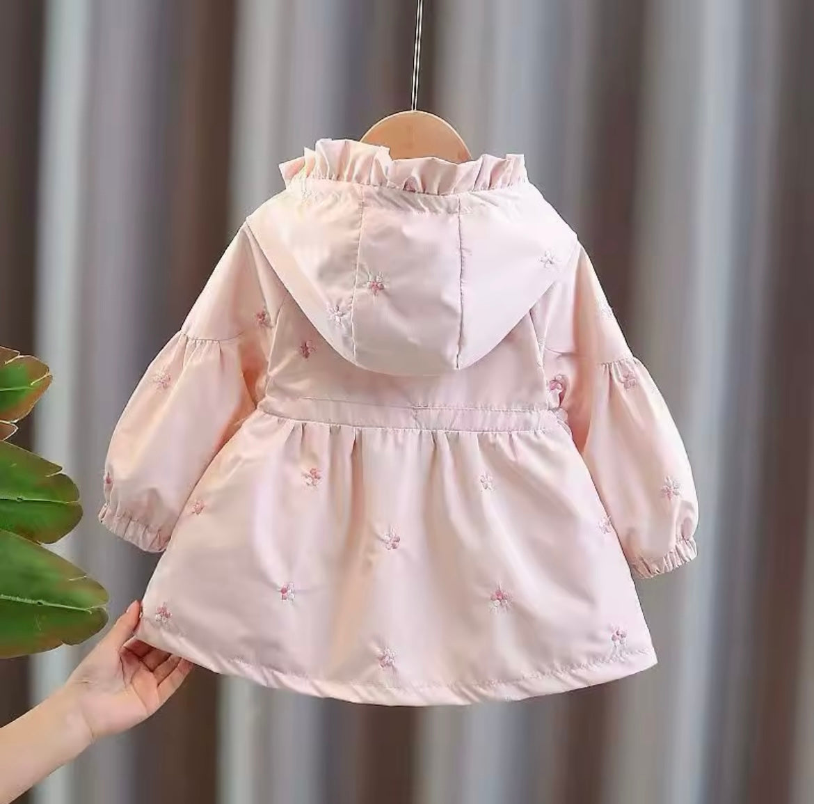 Girls embroidered waterproof trench rain jacket