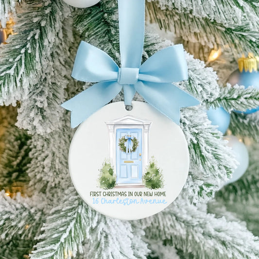Ceramic bauble - new home blue