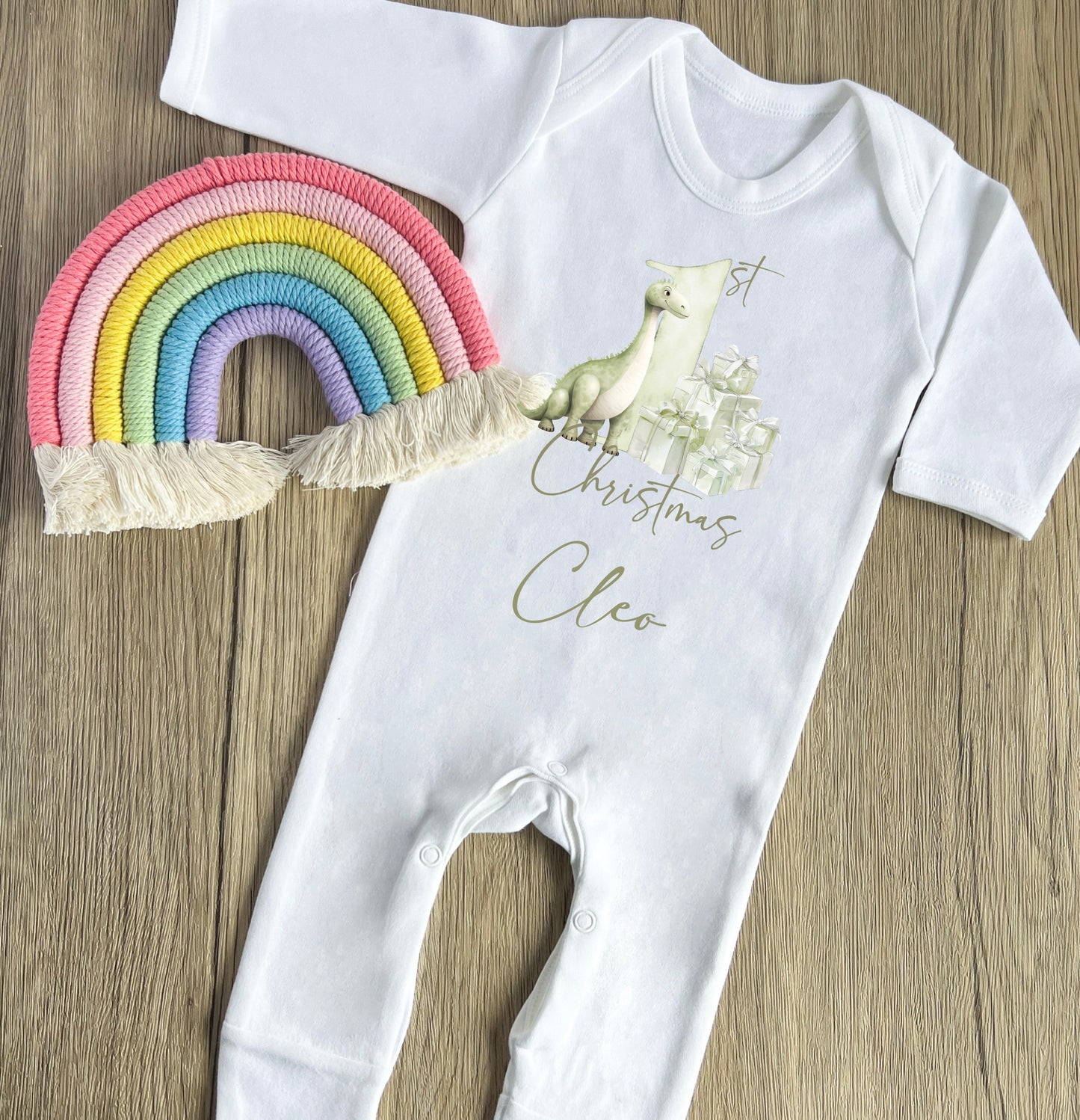 Dinosaur 1st Christmas babygrow