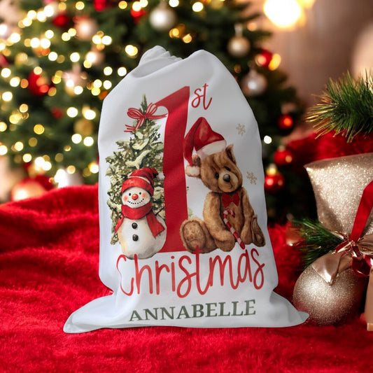 Christmas gift sack - 1st Christmas red bear
