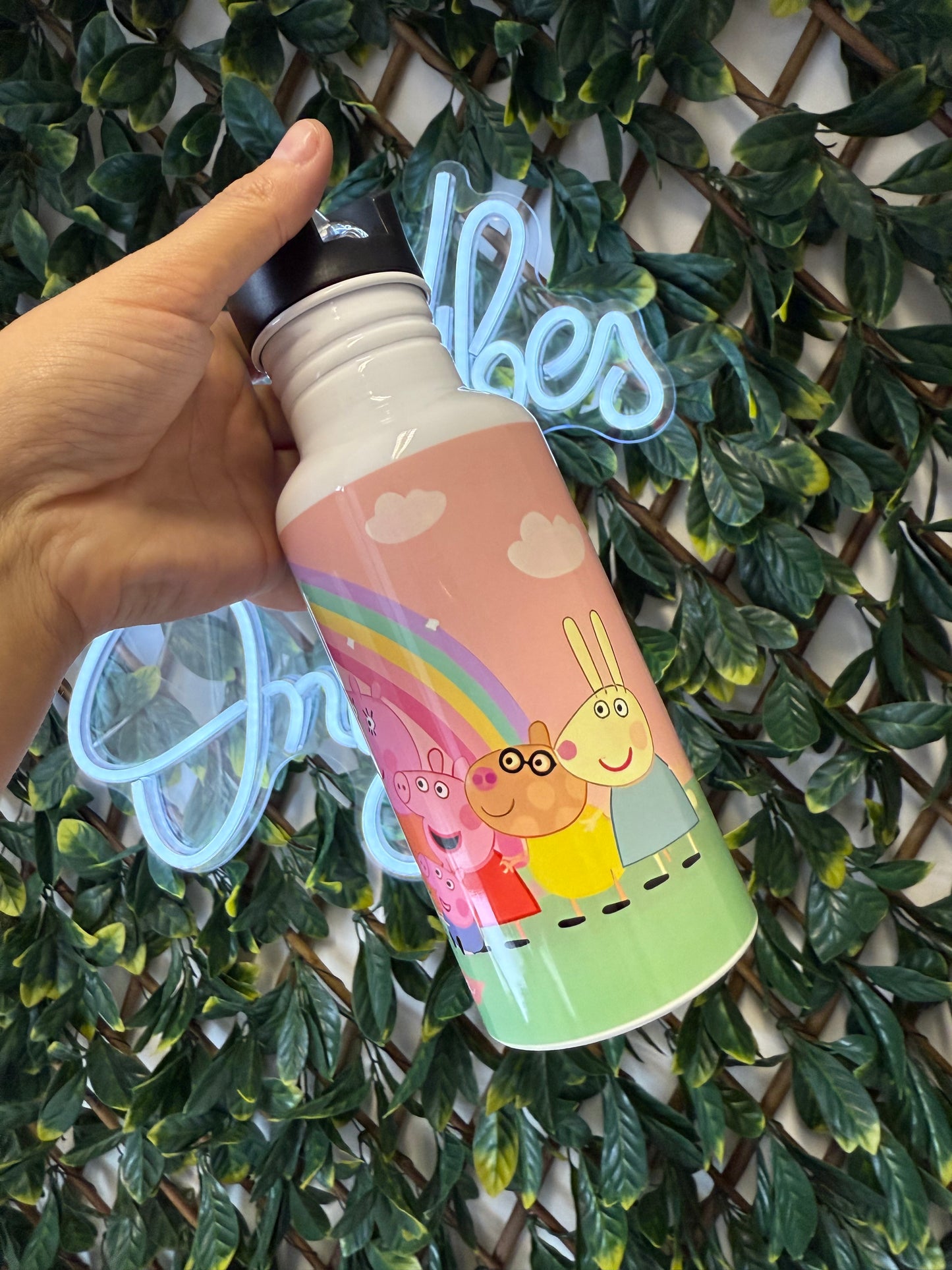 Stainless steel flip straw water bottle - peppa pig