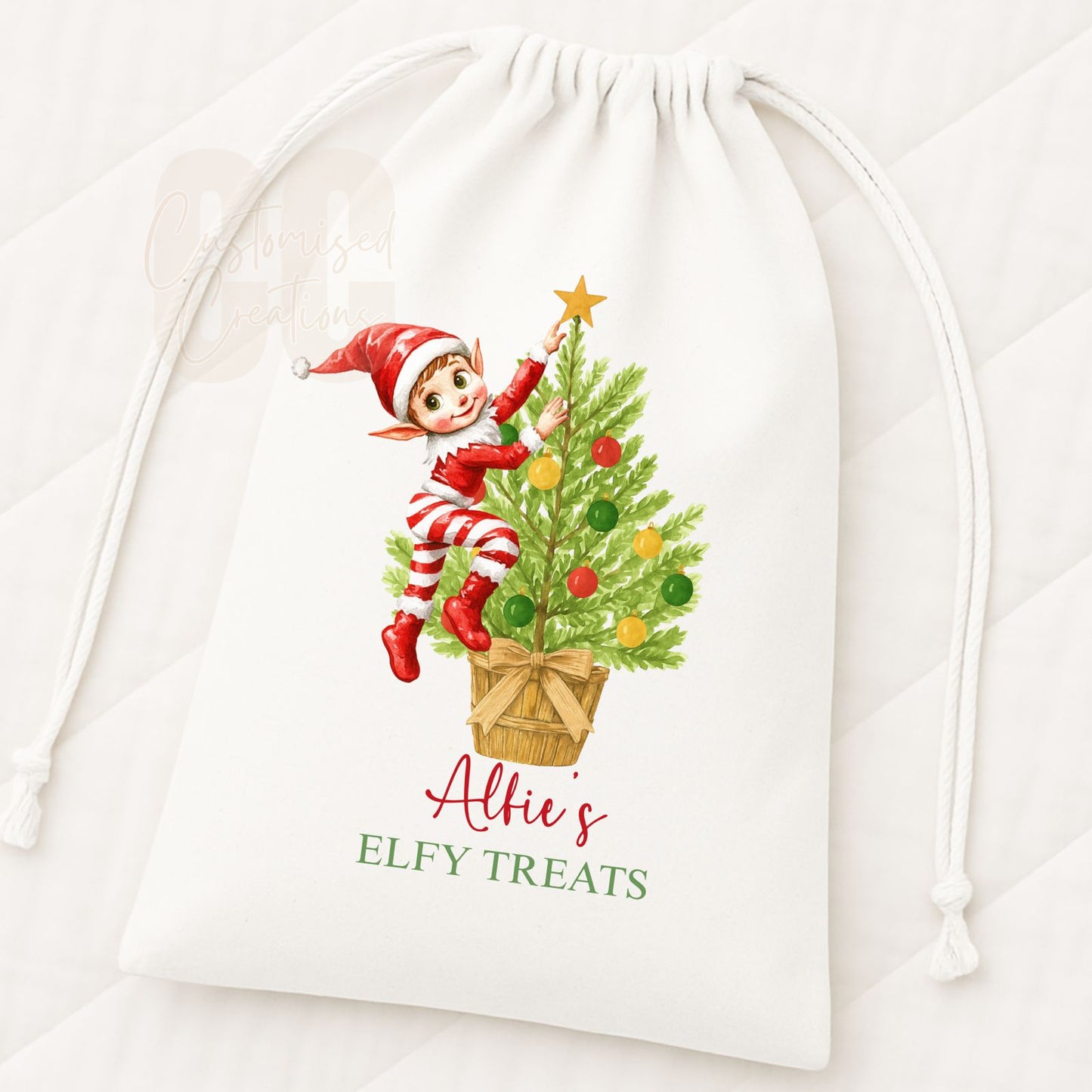 Elf Christmas drawstring gift bag