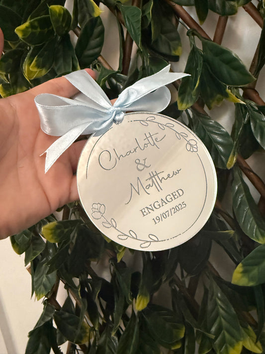Personalised silver Mirrored Engaged Bauble
