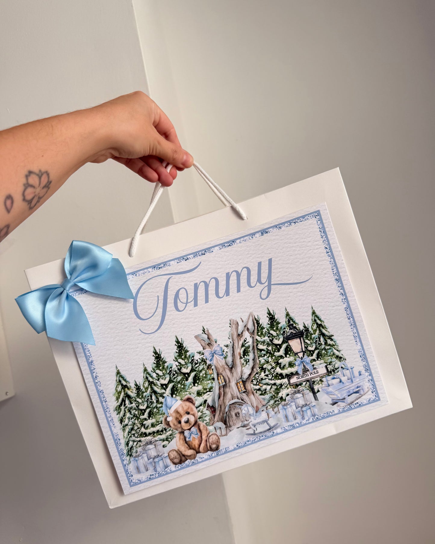 Blue bear christmas gift bag
