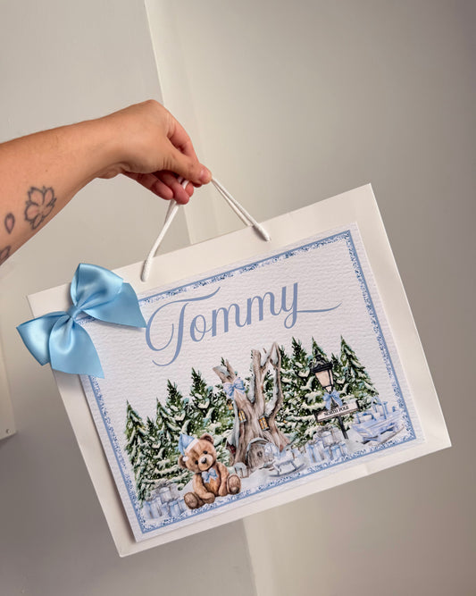 Blue bear christmas gift bag