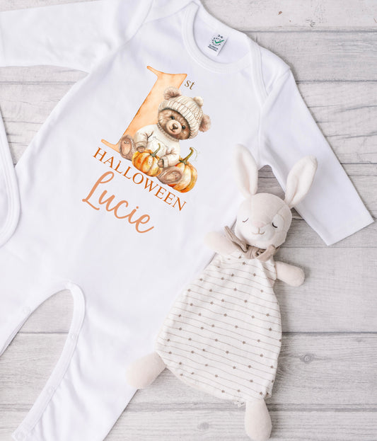 1st halloween bear leaf pumpkin patch babygrow