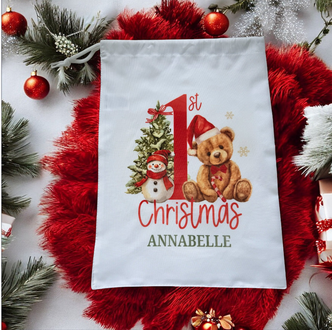 Christmas gift sack - 1st Christmas red bear