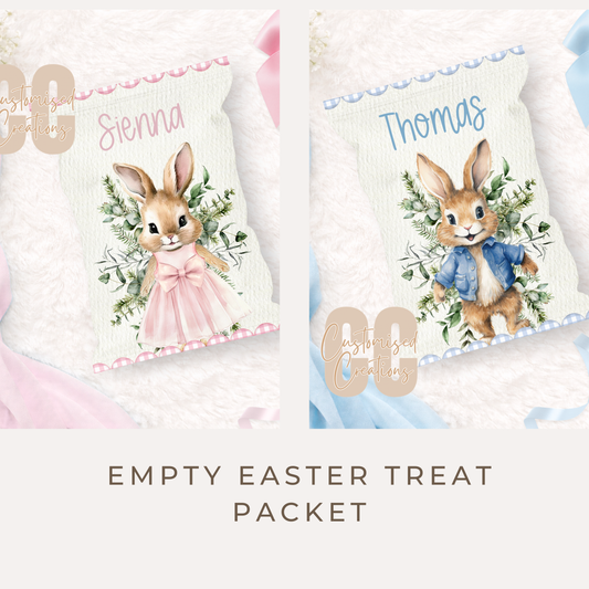 Personalised Easter Treat Packets – Pink or Blue Rabbit Design (Empty)