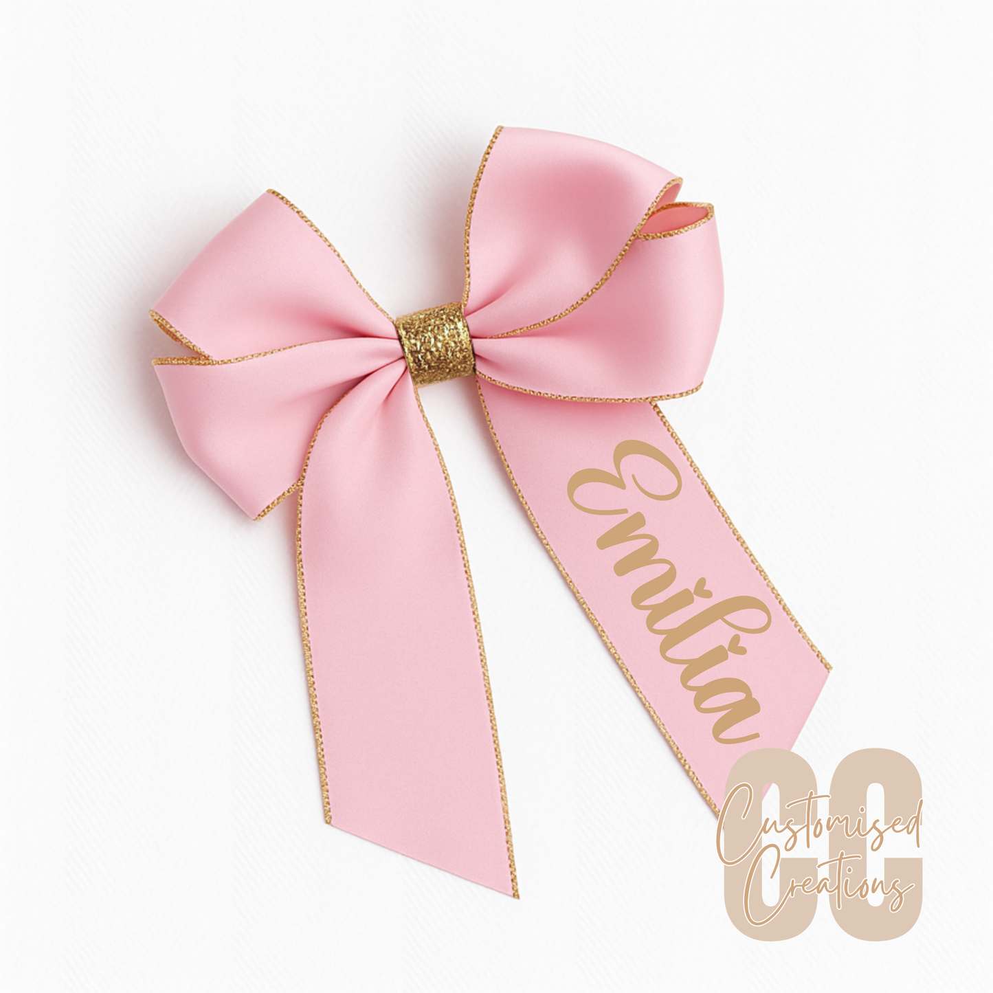 6inch hair bow - pink/gold glitter
