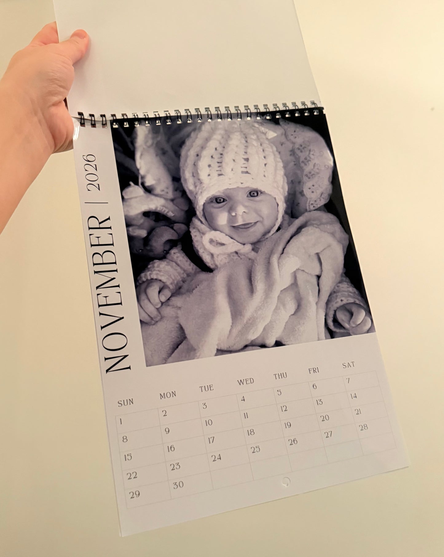 Personalised photo calendar for 2026. Our family. Black and white