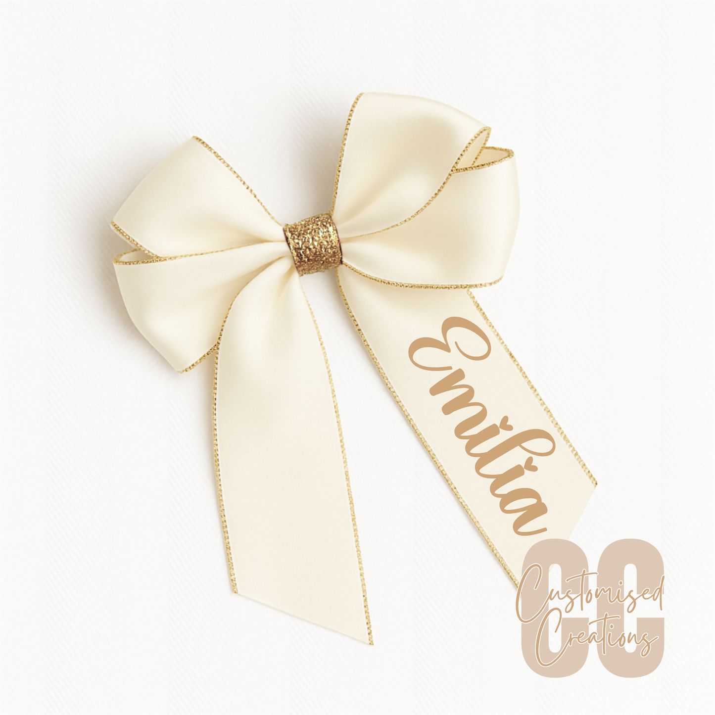 6inch hair bow - cream/gold glitter