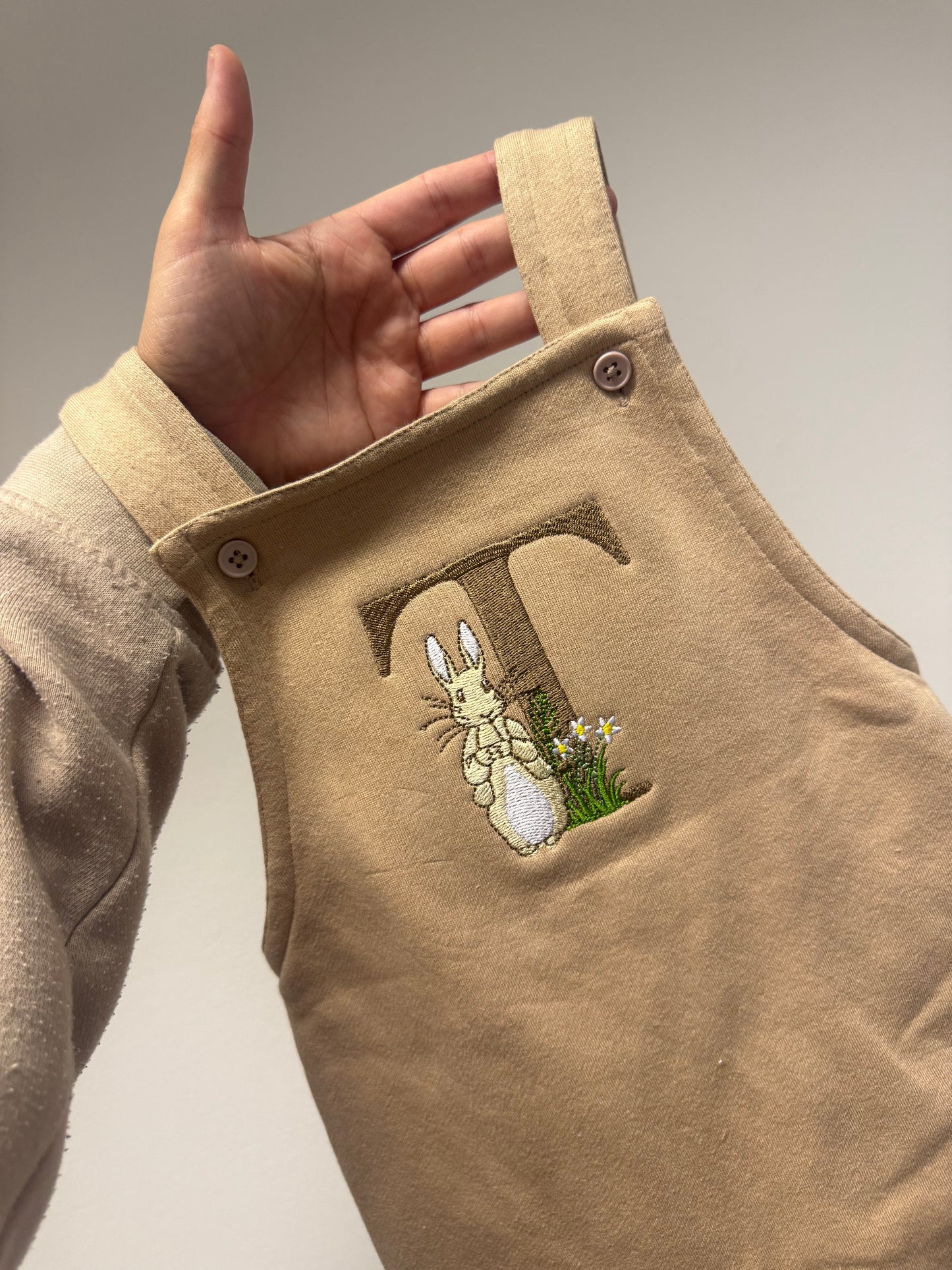 Warm Taupe Overalls - Peter Rabbit Initial