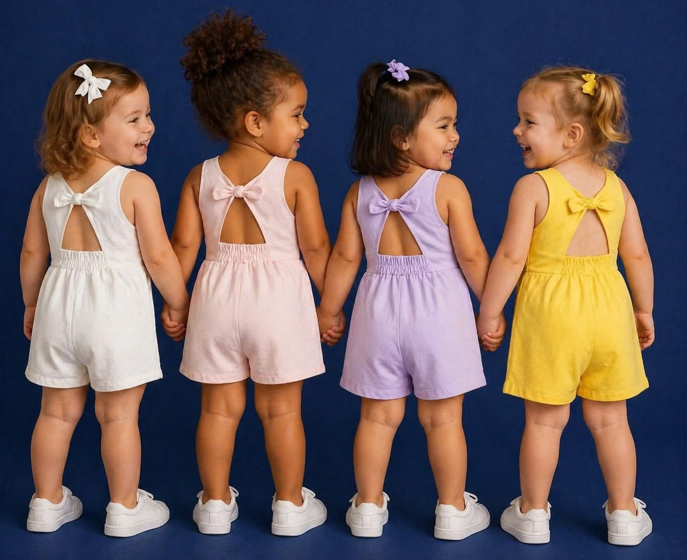 Embroidered girls bow all in one playsuit with bow design under name