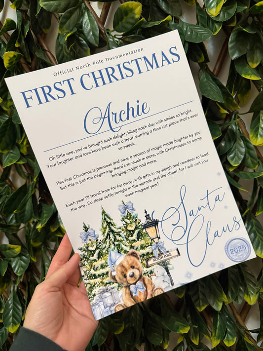 Personalised first Christmas letter - blue