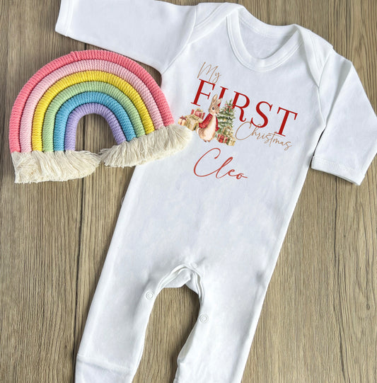 Traditional peter rabbit  1st Christmas babygrow