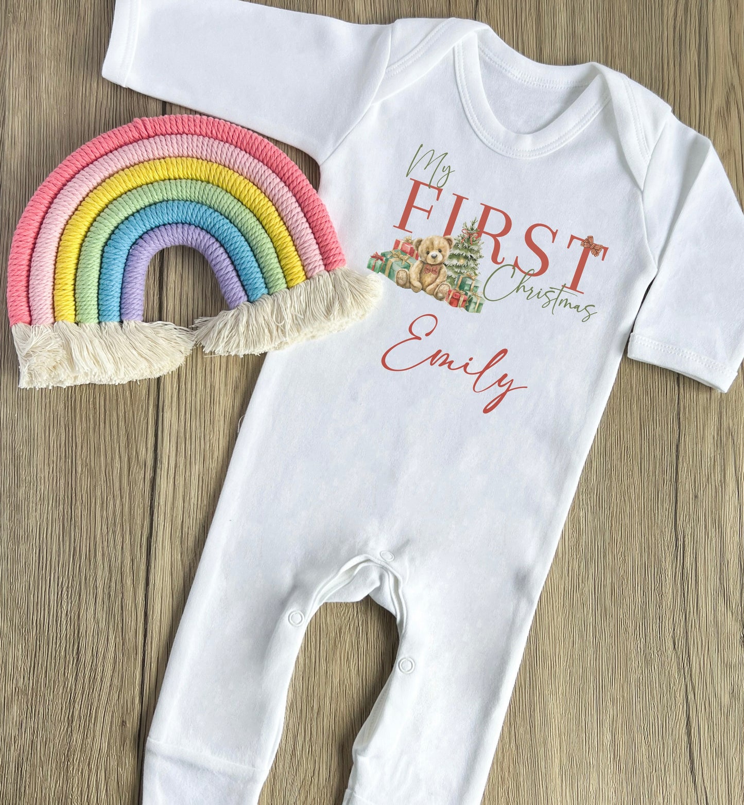 Traditional bear 1st Christmas babygrow