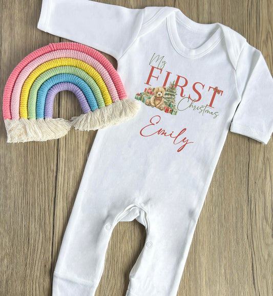 Traditional bear 1st Christmas babygrow