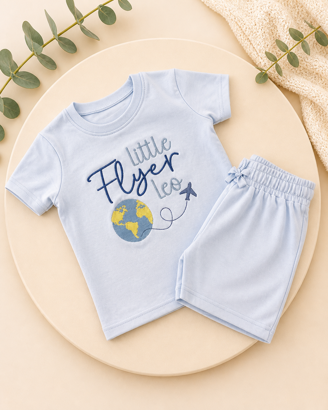 Embroidered flyer shorts and tshirt