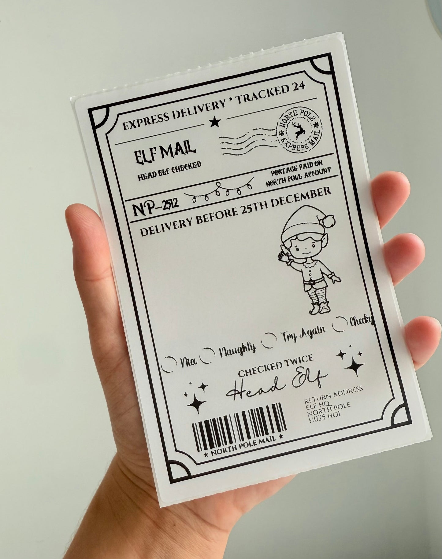 Elf Mail - delivery before Dec 25th - sticker label
