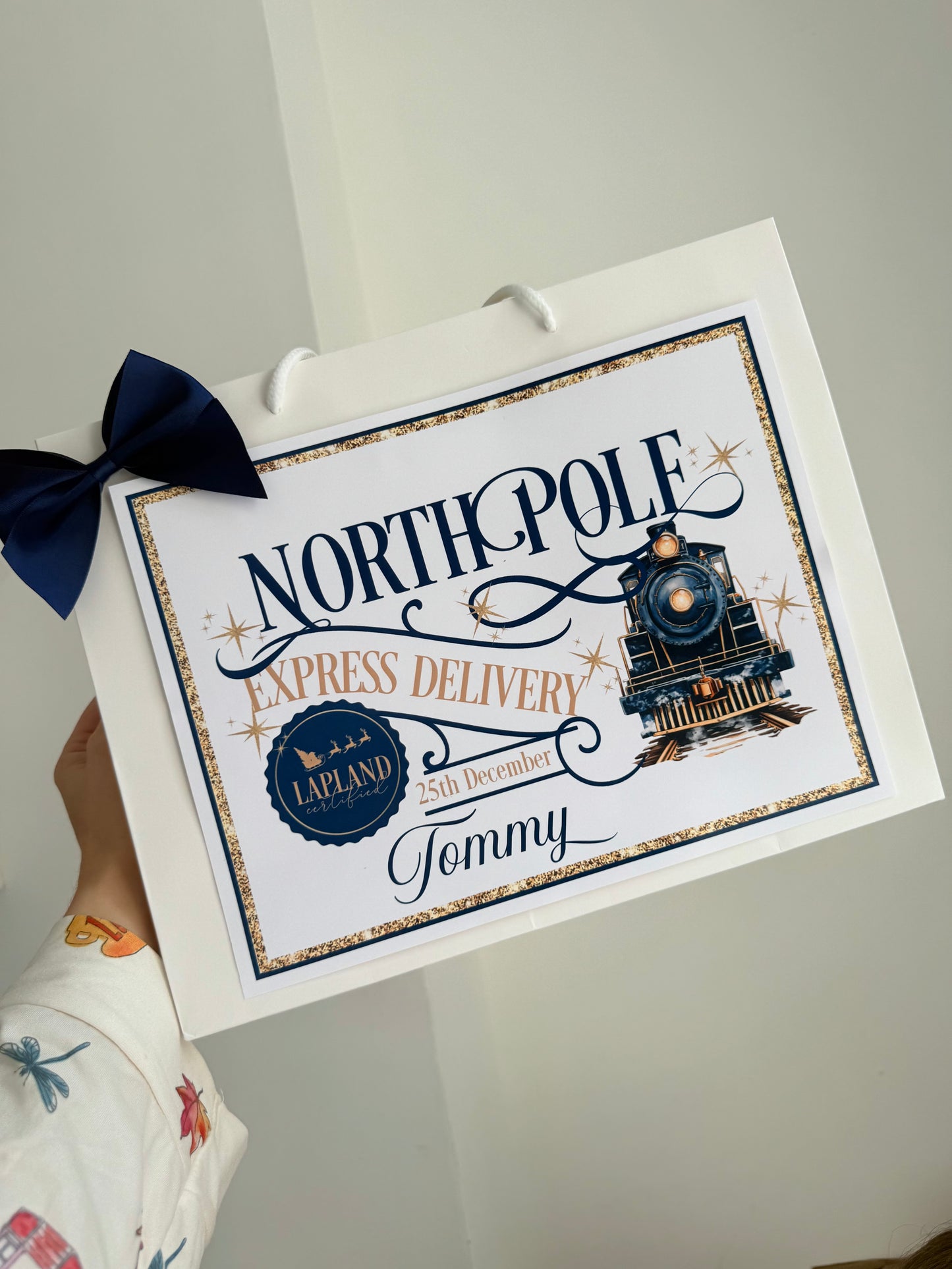 Christmas navy train express gift bag