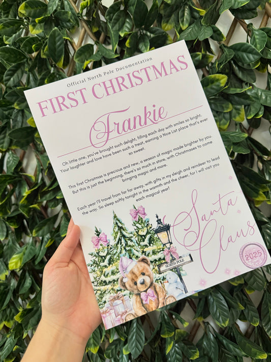 Personalised first Christmas letter - pink
