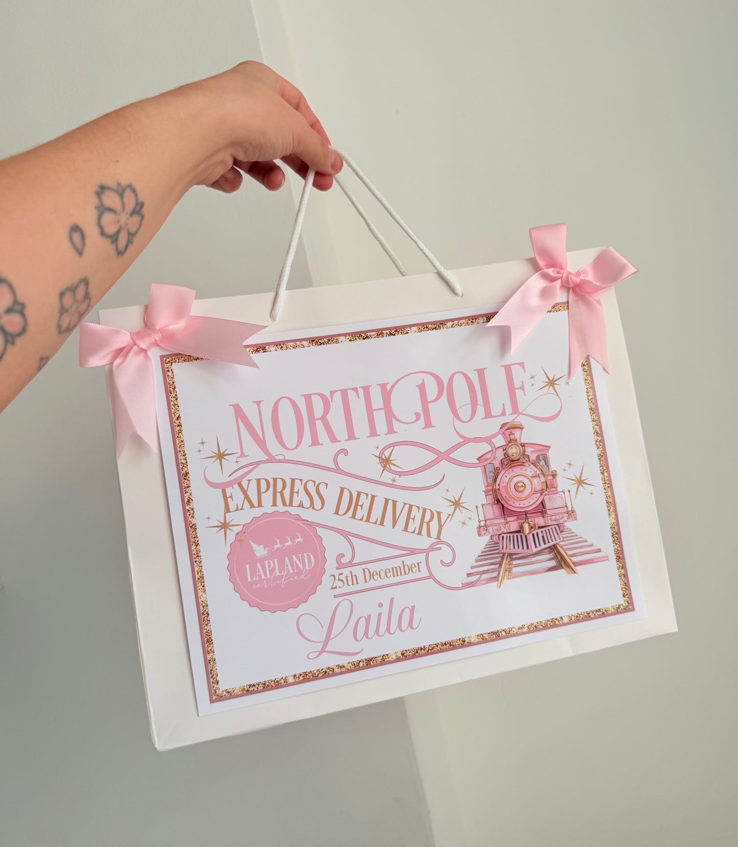 Christmas pink train express gift bag