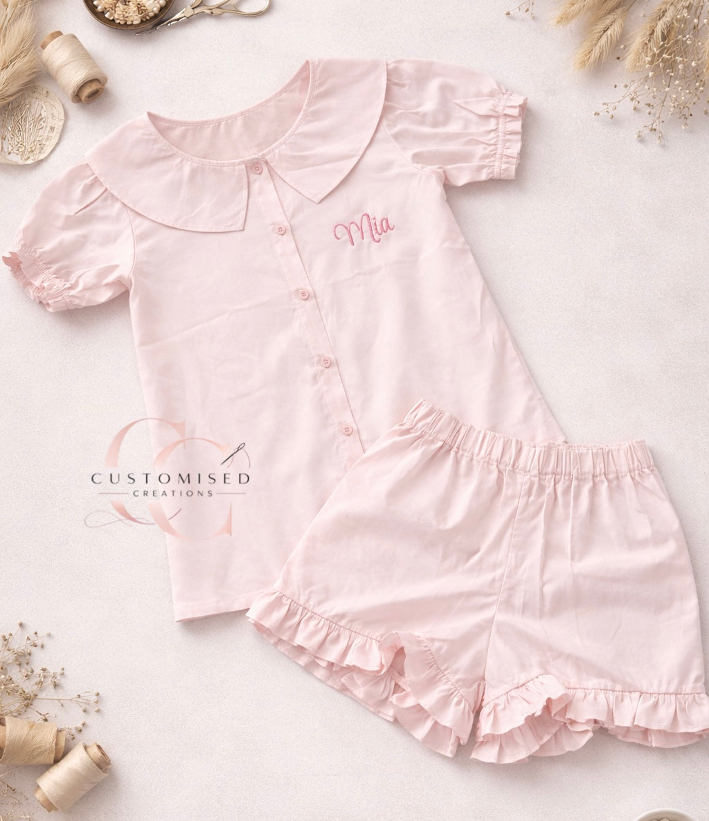 Embroidered linen frill summer set - all colours