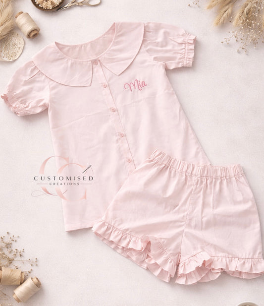 Embroidered linen frill summer set - all colours