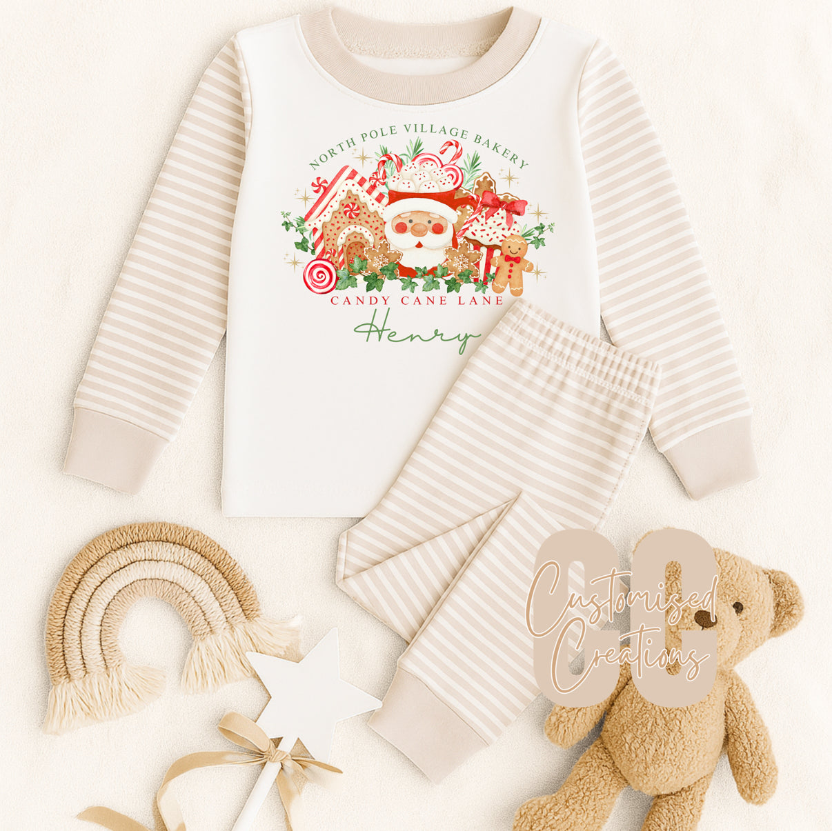 Cream and white Christmas village pyjamas