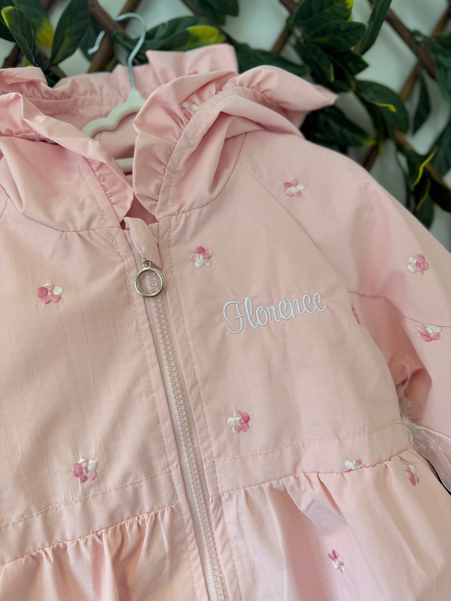 Girls embroidered waterproof trench rain jacket