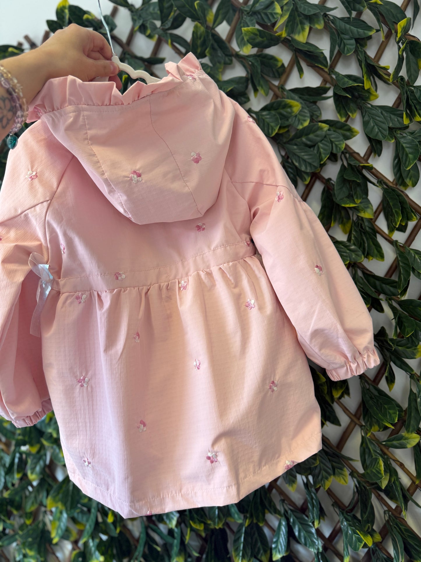 Girls embroidered waterproof trench rain jacket