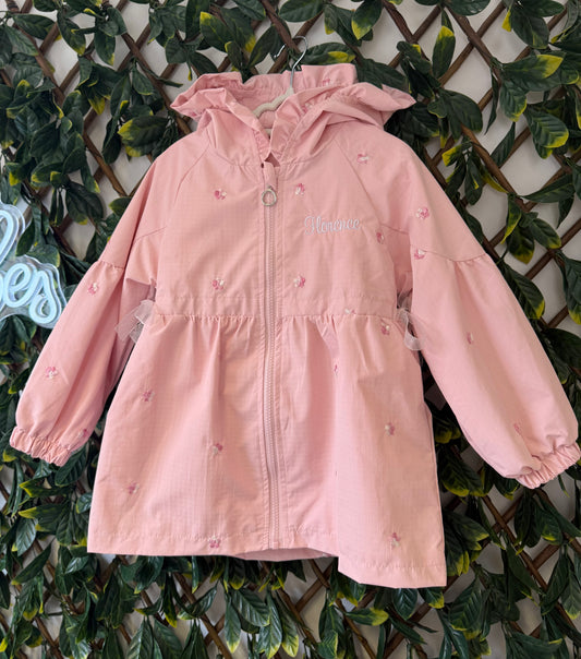 Girls embroidered waterproof trench rain jacket