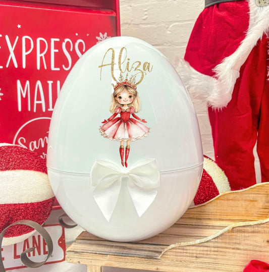 Xl white Christmas egg - sugarplum fairy