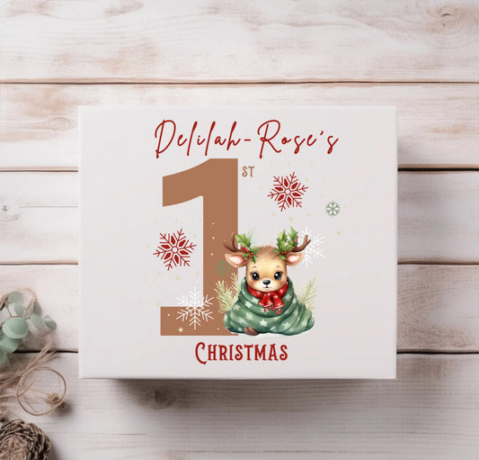 Personalised Baby Reindeer 1st Christmas Magnetic Box