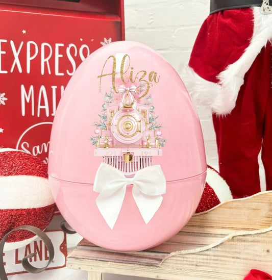 Xl pink Christmas egg - train