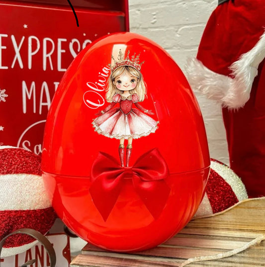 Xl red Christmas egg - sugarplum fairy