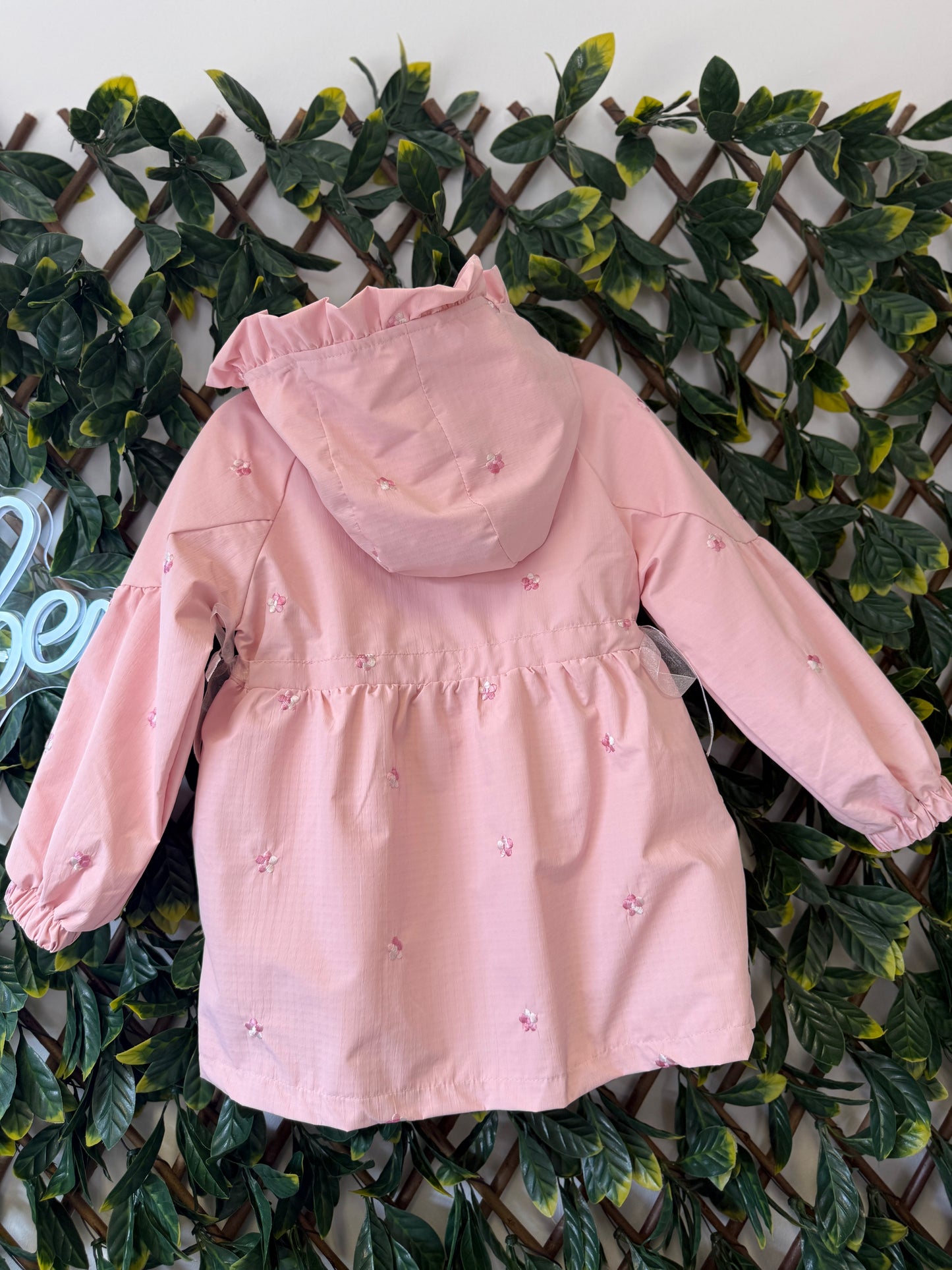 Girls embroidered waterproof trench rain jacket