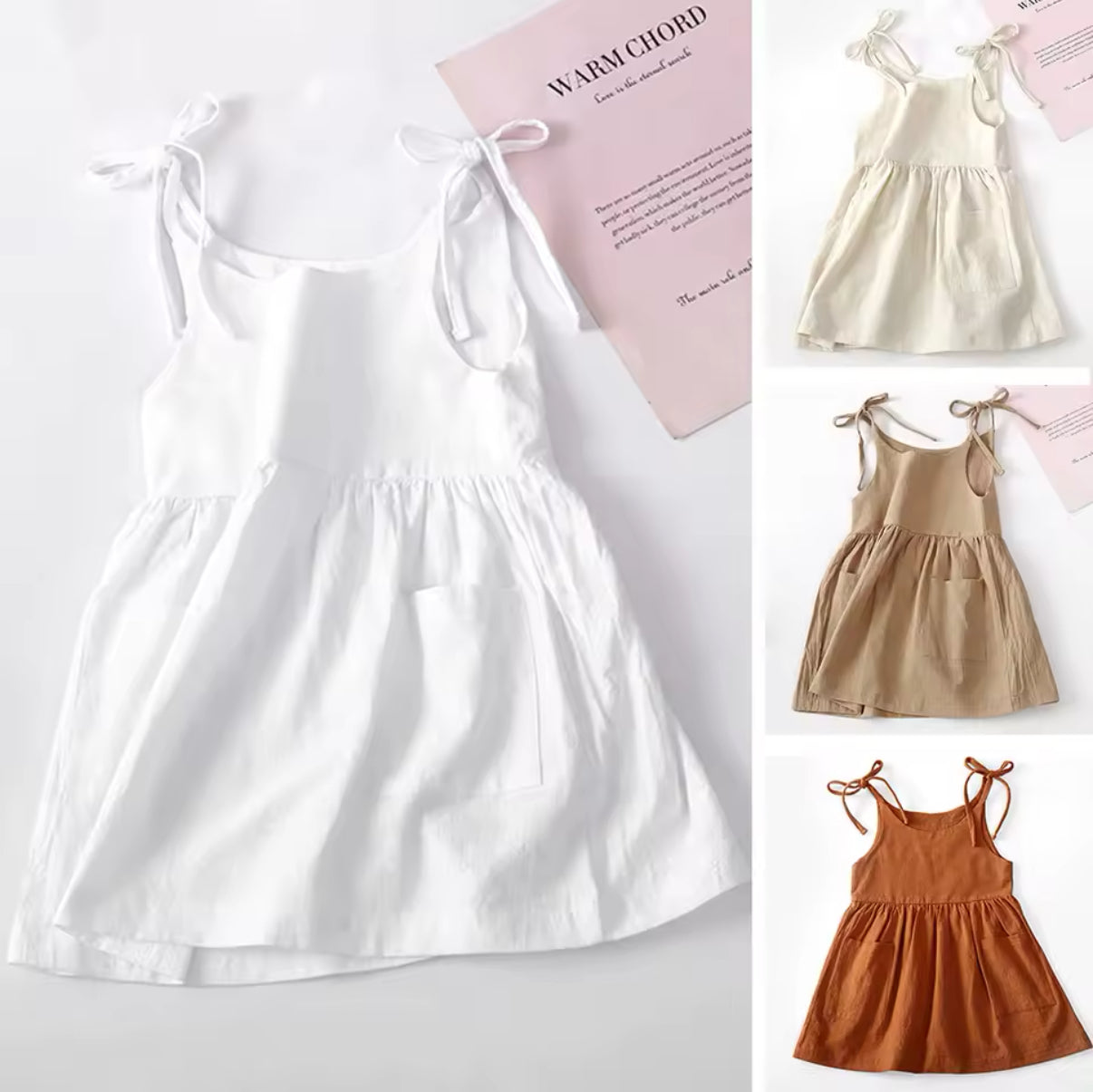Personalised Girls Summer Dress – Name Detail & Tie Straps - Various Colours
