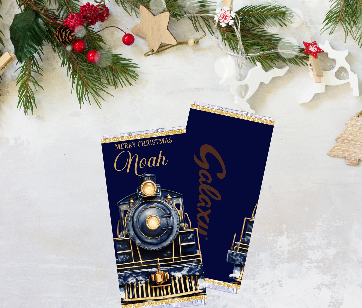 Christmas galaxy wrapper  - navy train