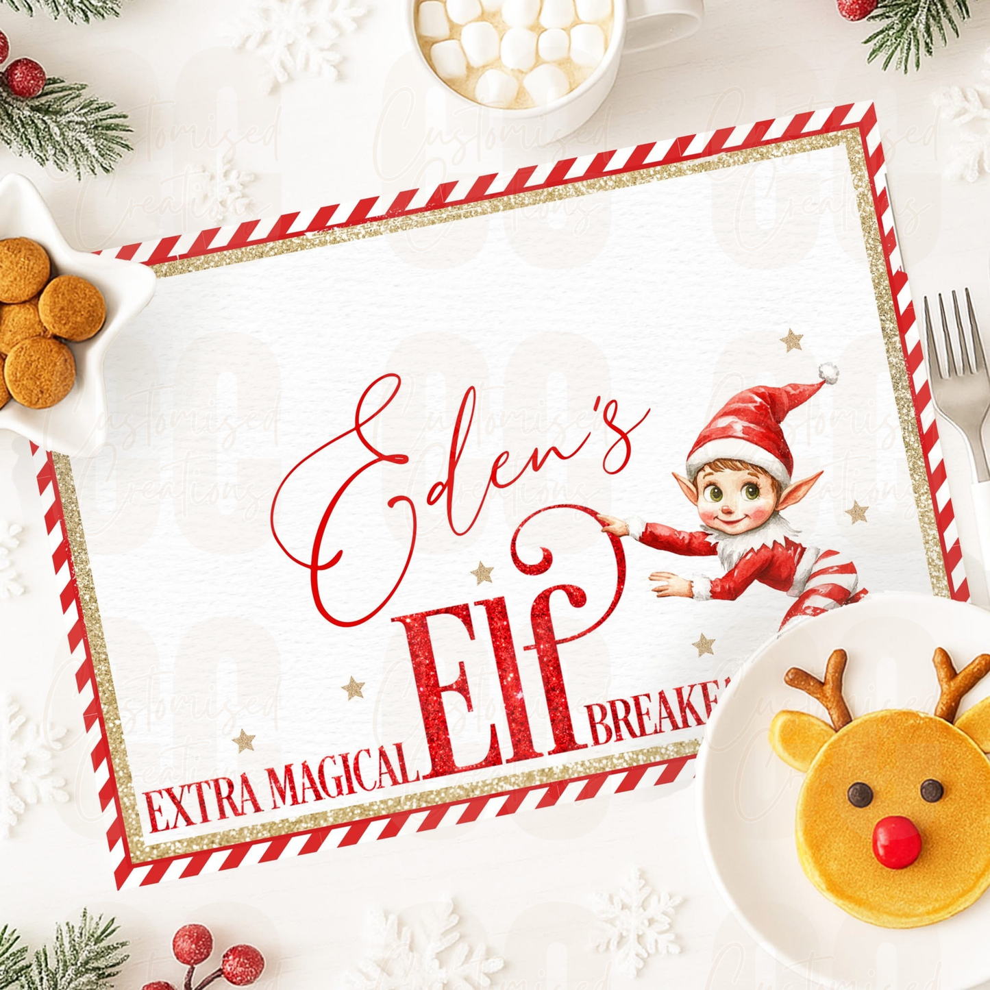Christmas waterproof placemat - elf breakfast