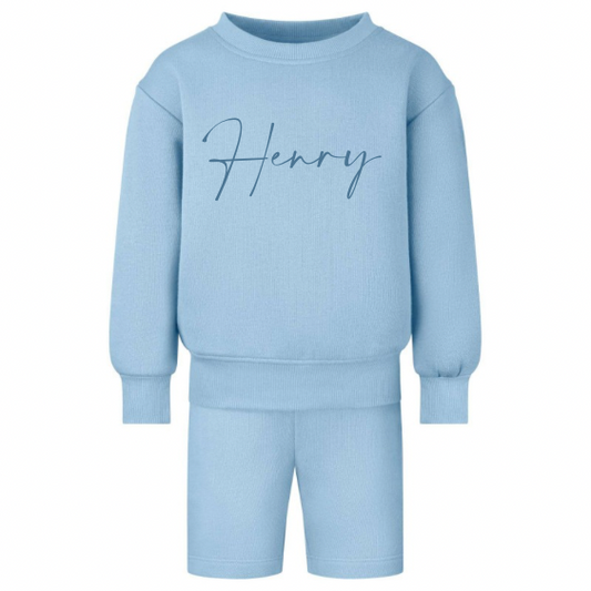 Embroidered oversized sweatshirt and short set Sky Blue