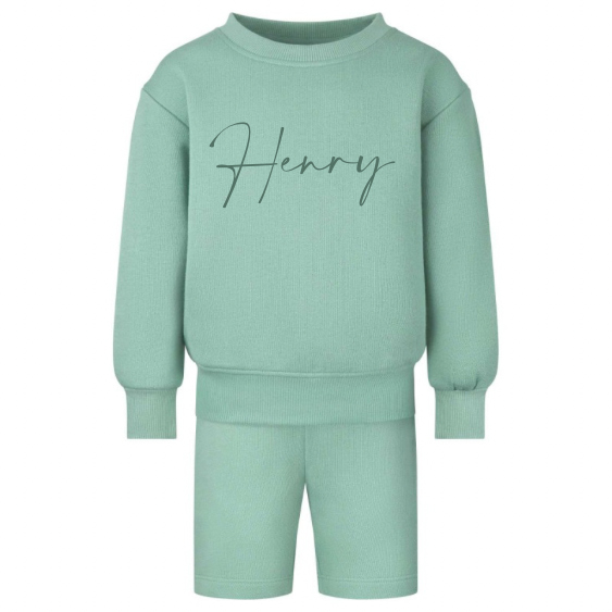 Embroidered oversized sweatshirt and short set Green