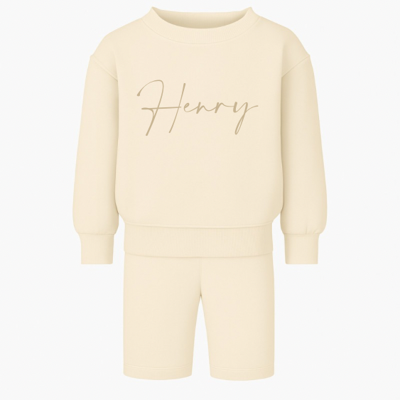 Embroidered oversized sweatshirt and short set Oat